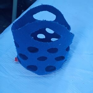 Blue Felt Polka Dot Storage Basket/Bag
